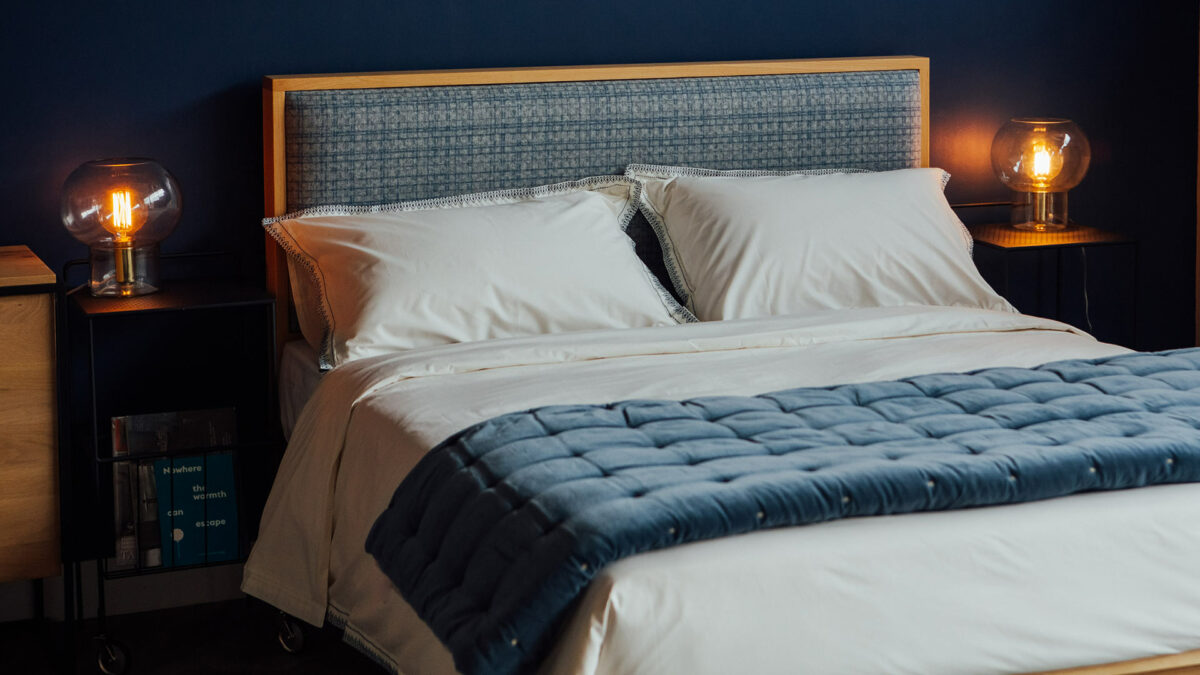 embroidered duvet set close up navy