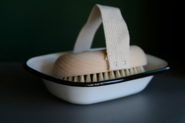 enamel dish with body brush