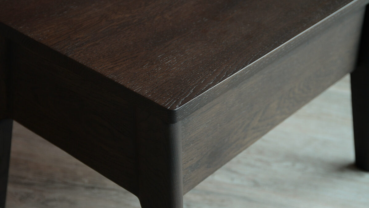 ethnicraft air table dark brown close up corner view