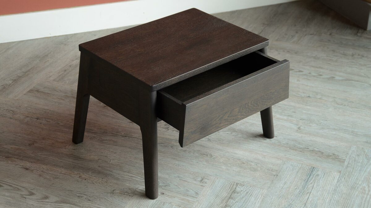 ethnicraft dark brown air table drawer open