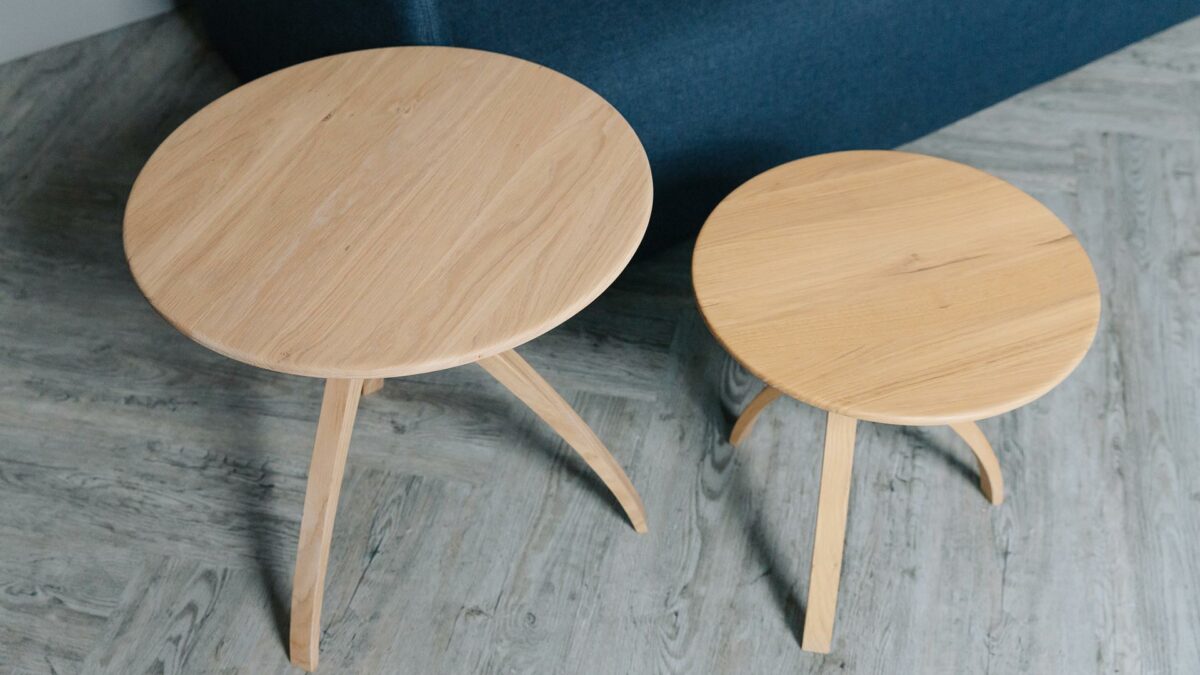 oak twist leg side tables in two heights shown from above