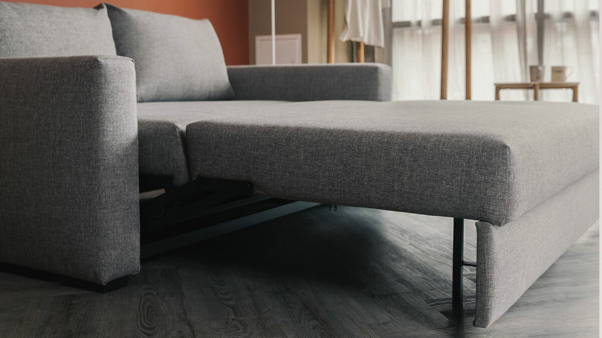 expanded modern sofa bed side view