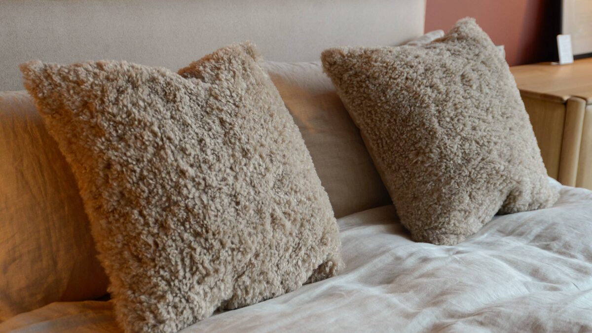 faux fur cushions pebble colour