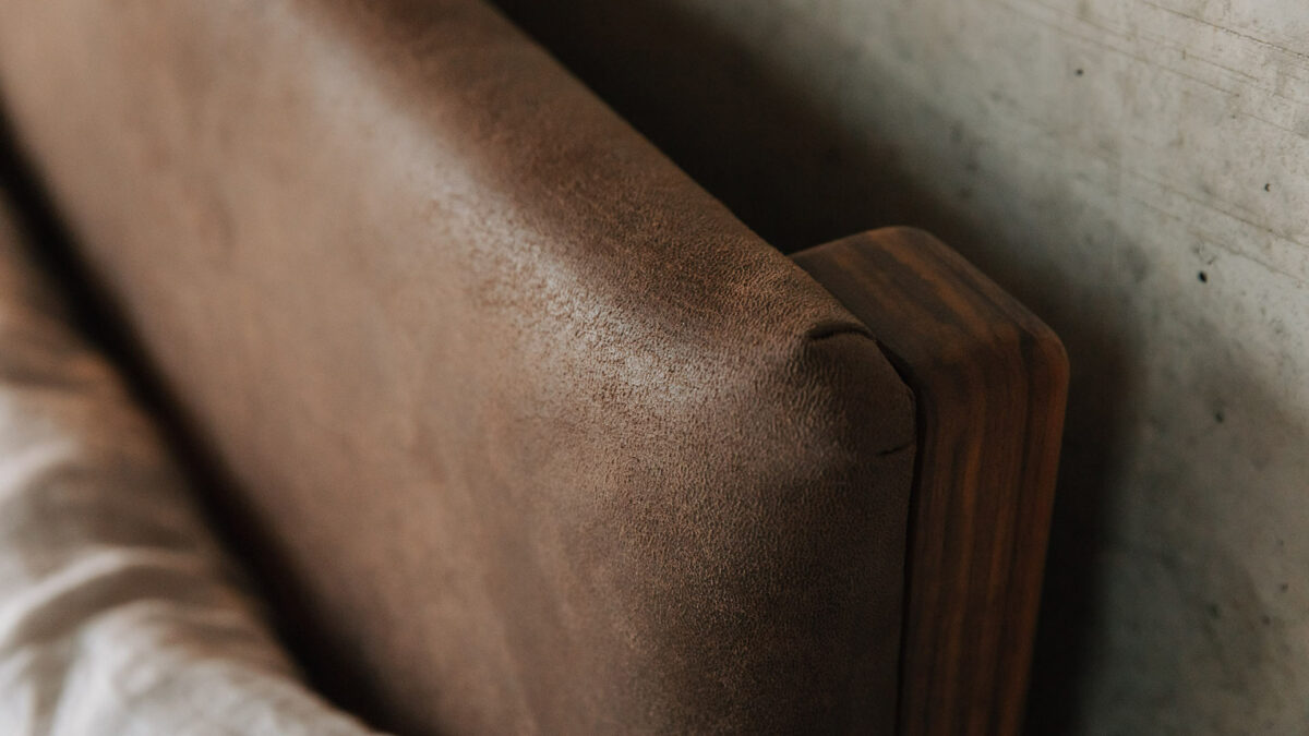 faux leather headboard corner detail