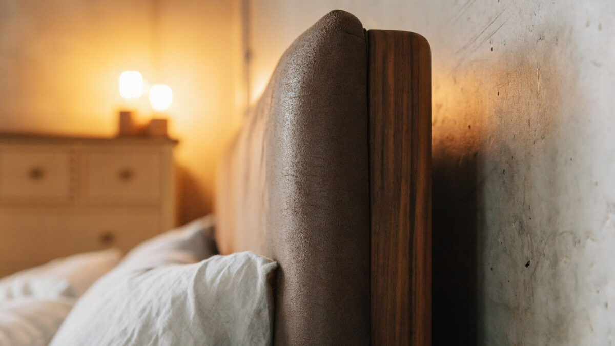faux leather headboard side detail