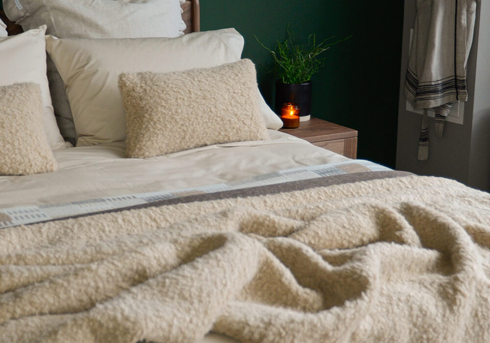 faux sheepskin throw on egyptian cotton portrait