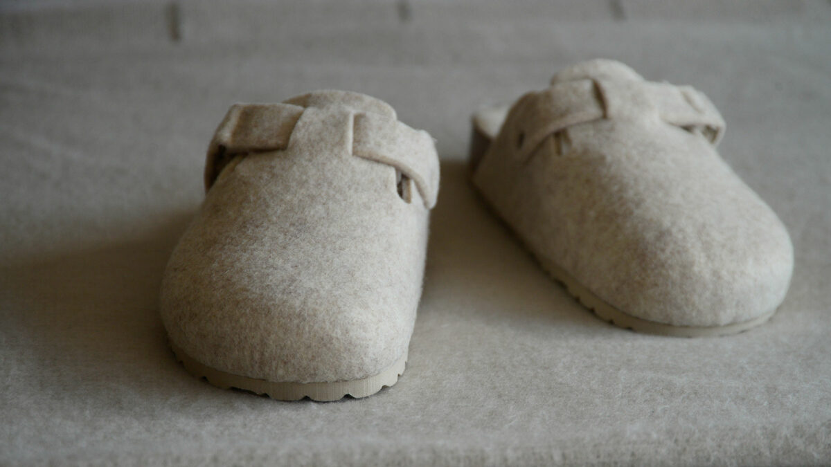 felted wool clog style slippers in beige