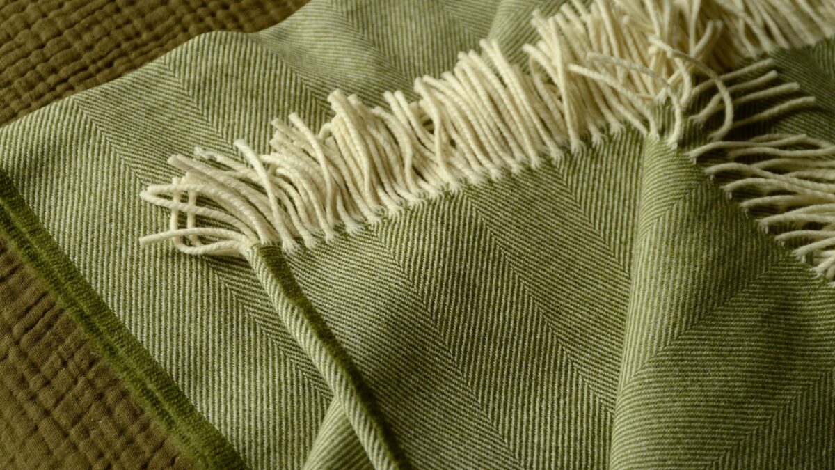 fern green herringbone throw