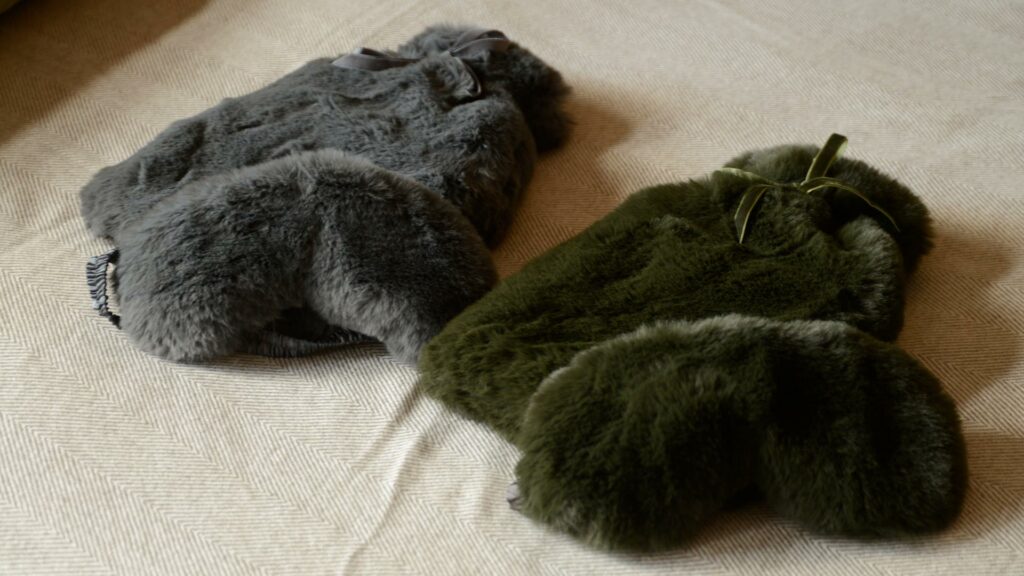 softest luxury faux fur hotwater bottle and eye mask sets in 2 colour choices