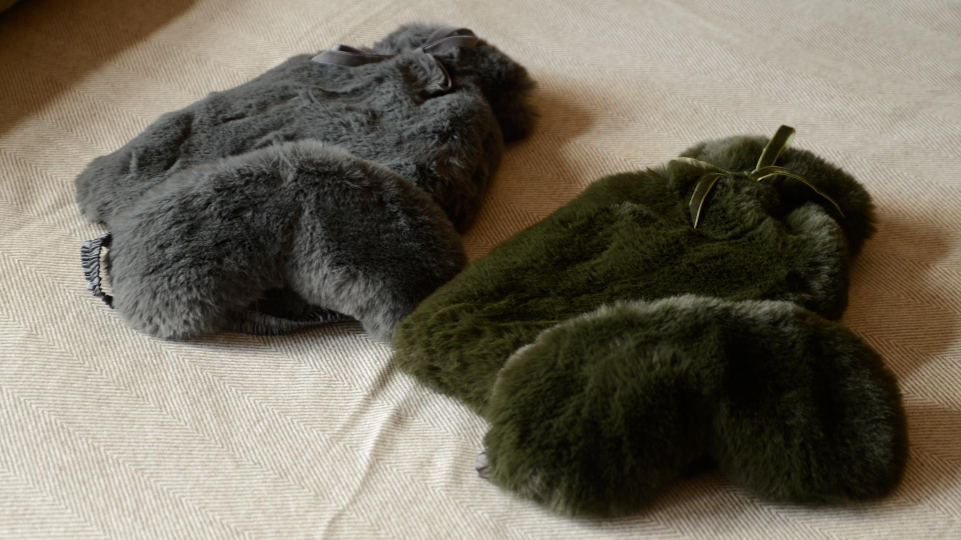 softest luxury faux fur hotwater bottle and eye mask sets in 2 colour choices christmas gift idea