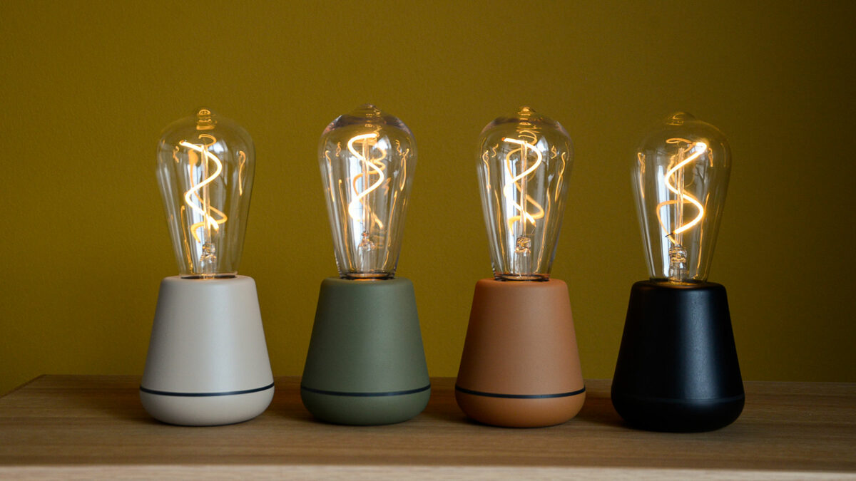 chargeable and portable modern bulb lights in a range of colours safe to use outside