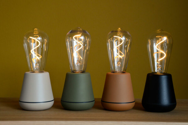 chargeable and portable modern bulb lights in a range of colours safe to use outside