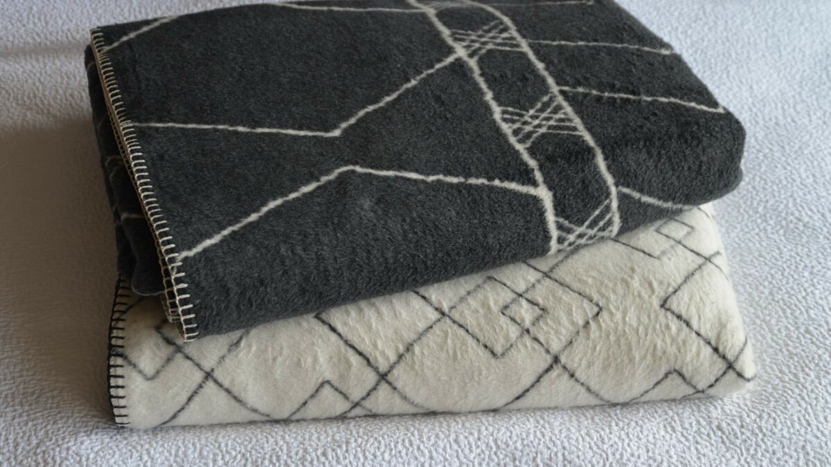 fluffy boho blankets stack