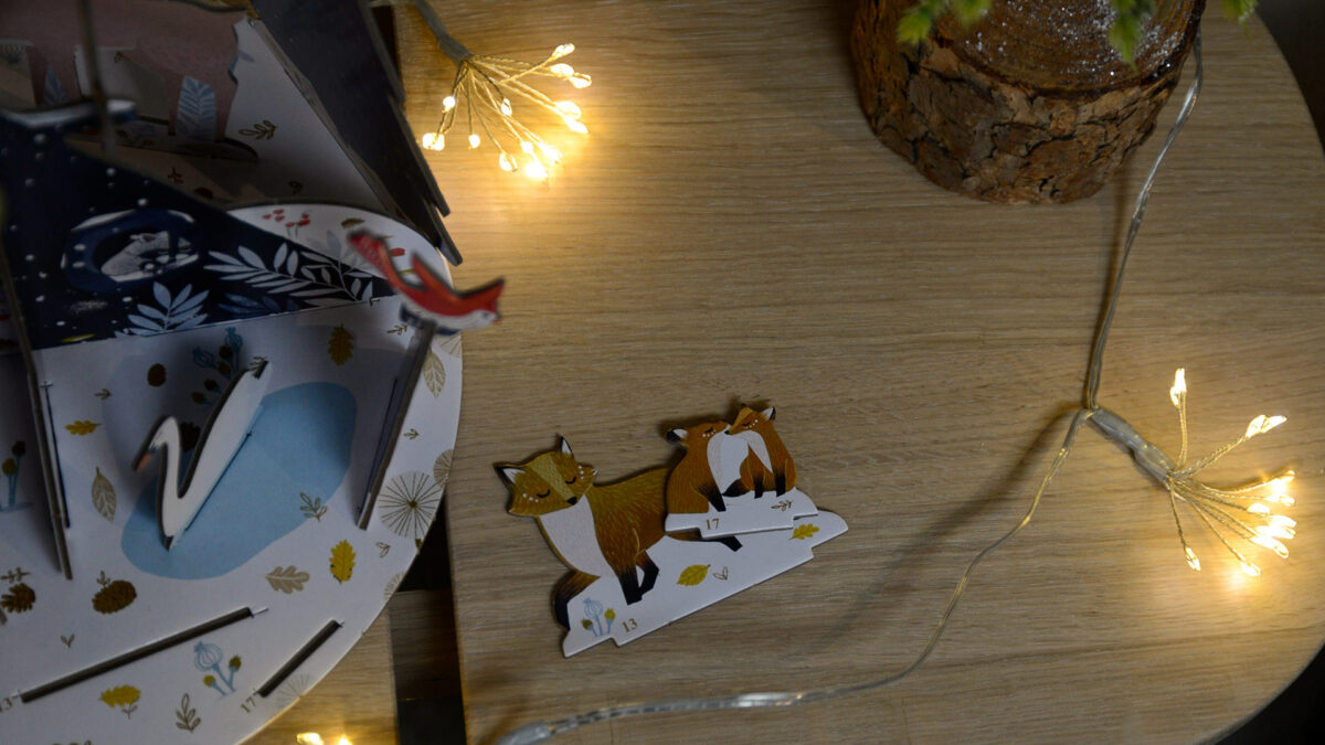 3D advent calendar with wildlife in a snowy scene