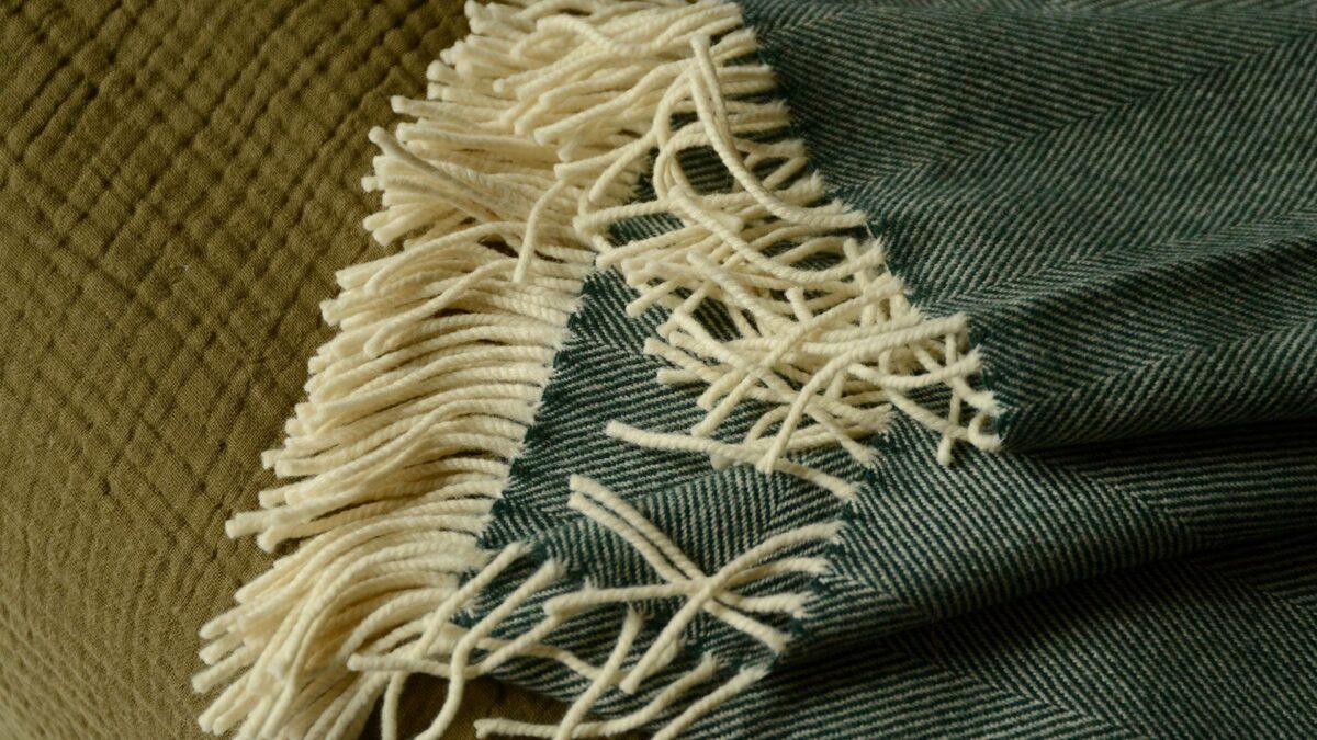 forest green herringbone throw