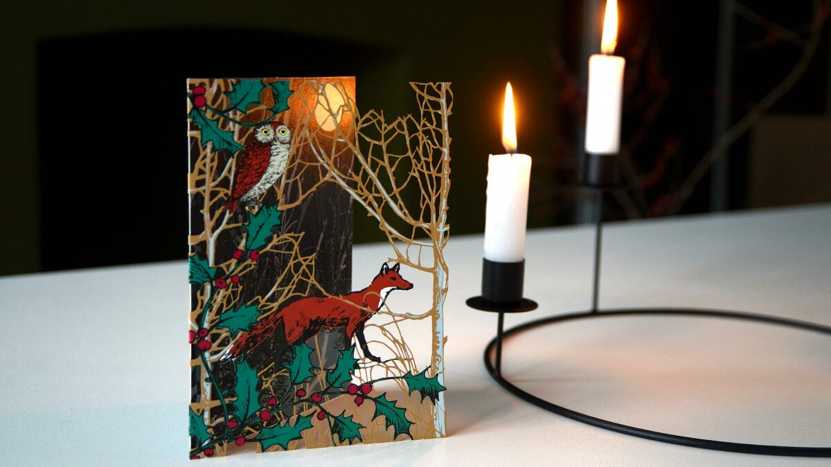 fox laser cut christmas card