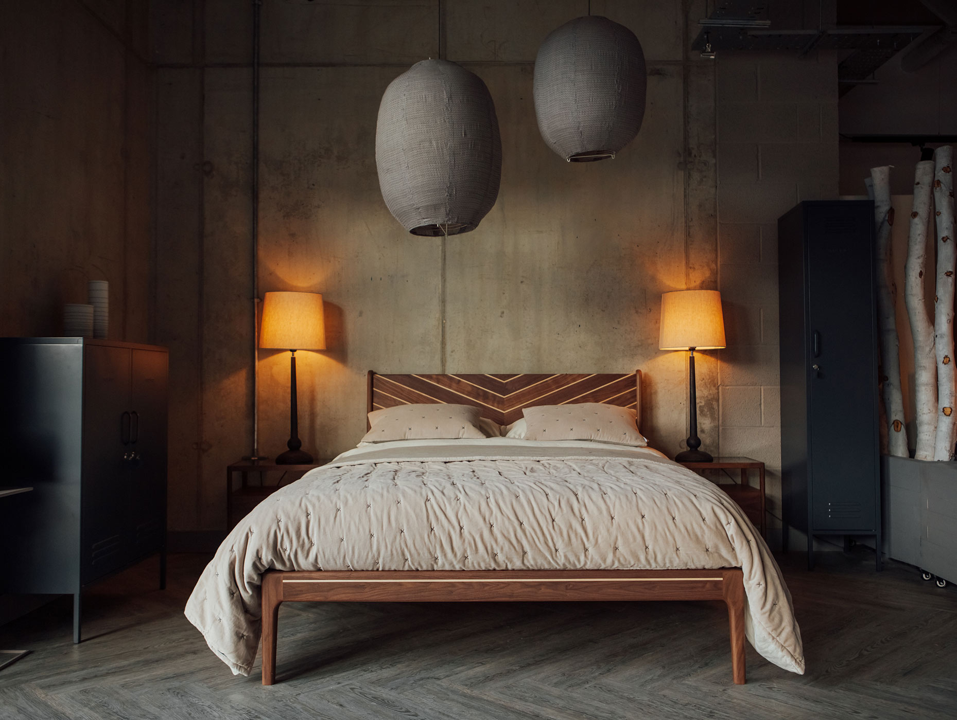 Special edition Hand made Hoxton bed in Industrial bedroom setting