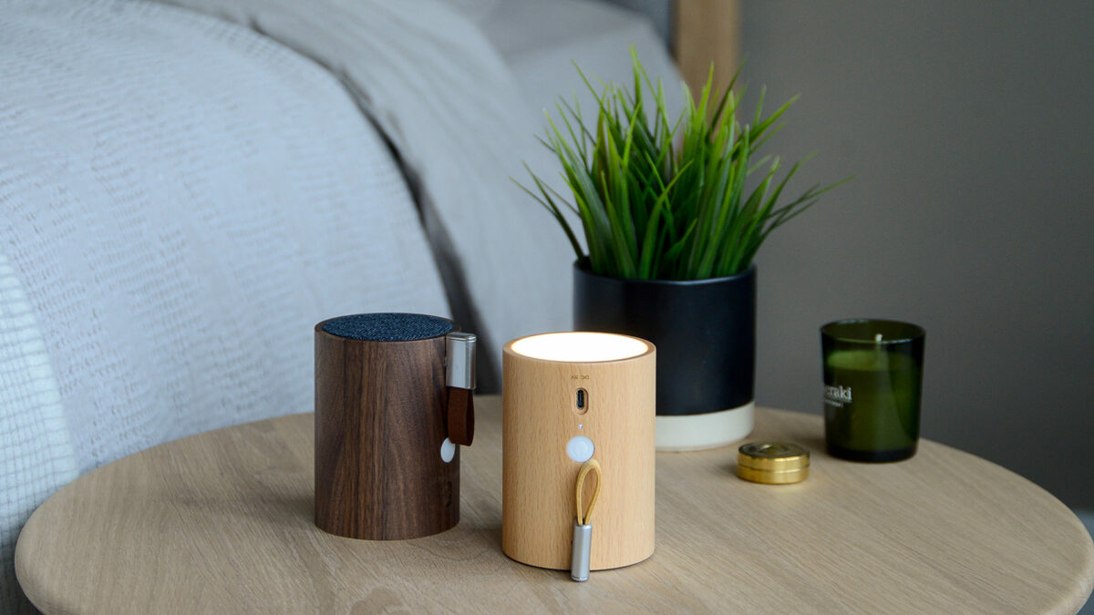gingko drum speakers in beech or walnut