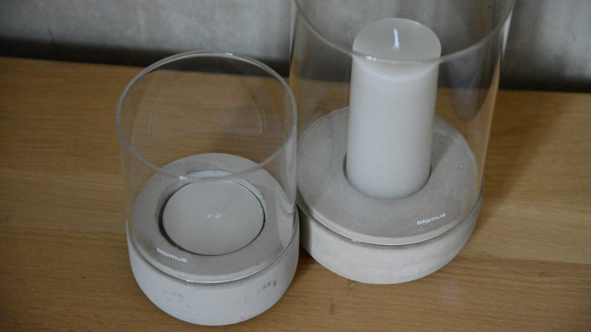 glass and concrete lanterns from above