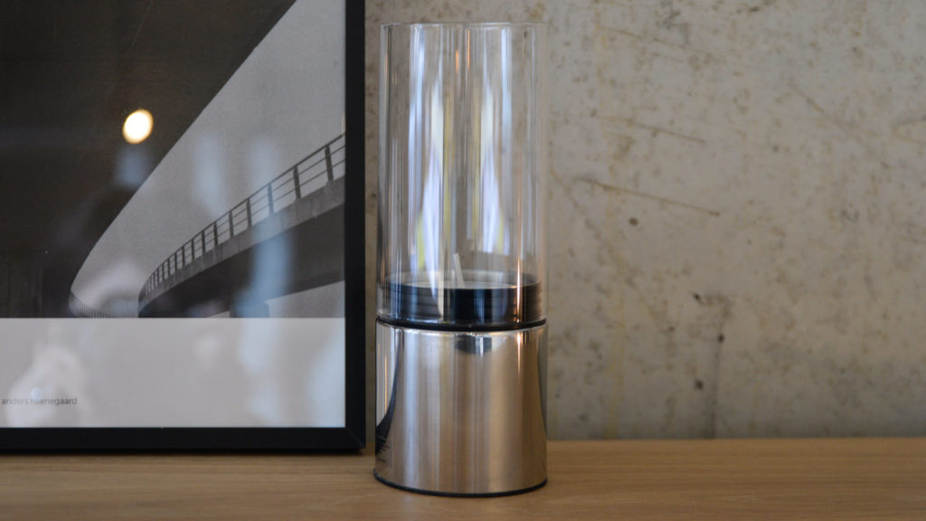 polished steel and glass lantern