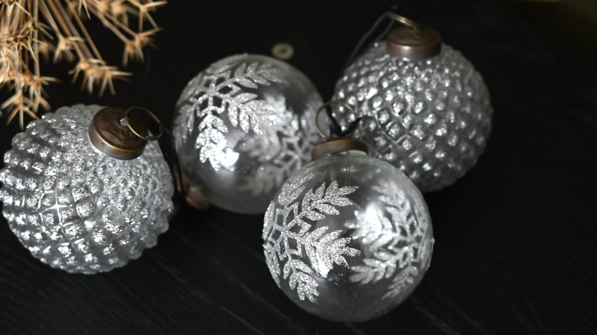 Box of Luxury Glass Christmas Decorations - Sparkling Silver