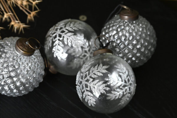 Box of Luxury Glass Christmas Decorations - Sparkling Silver