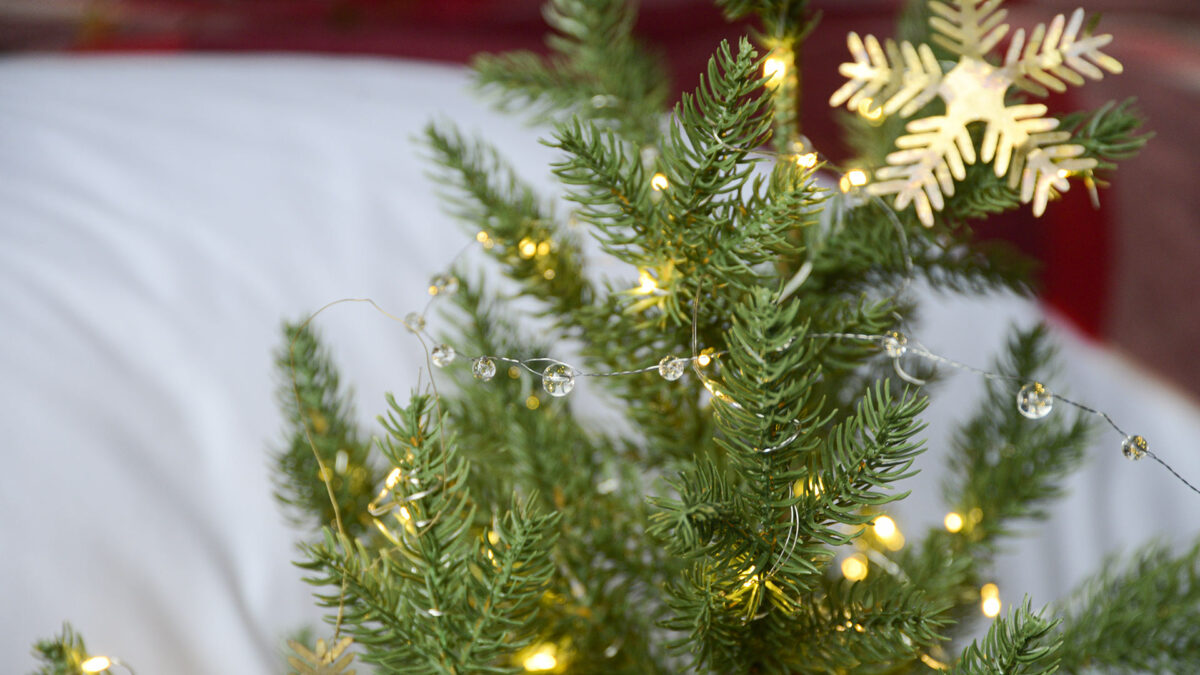 glass bead garland on xmas tree