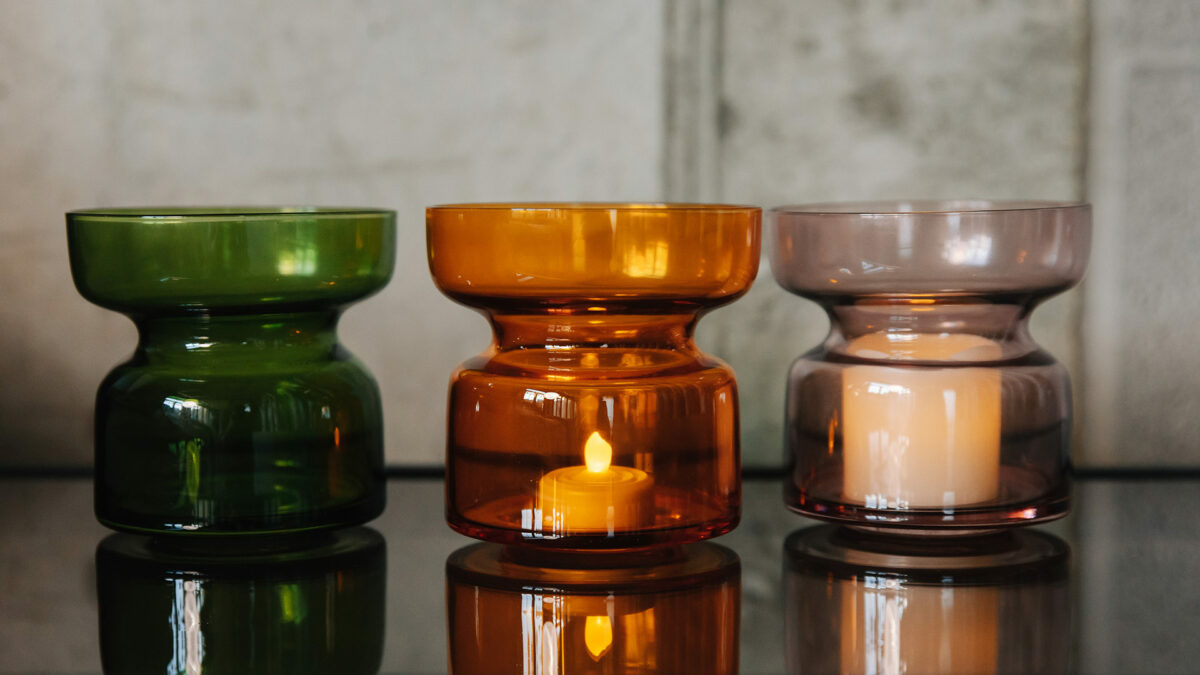 glass candle or tea light holders in a choice of colours