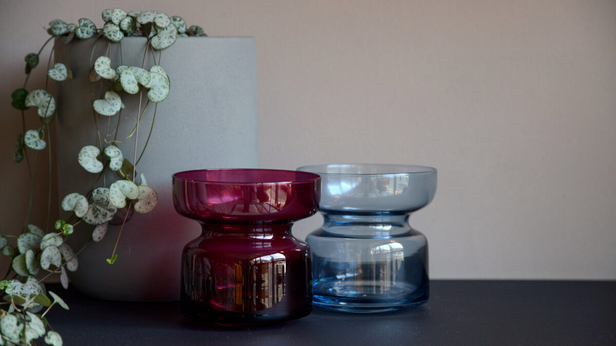 Glass candle or tea light holders in Ruby red and blue