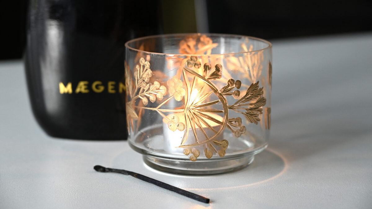Glass & Gold Floral Candleholder