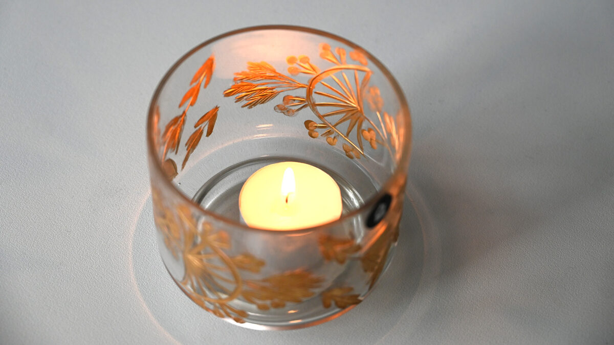 Glass & Gold Floral Candleholder - Image 3