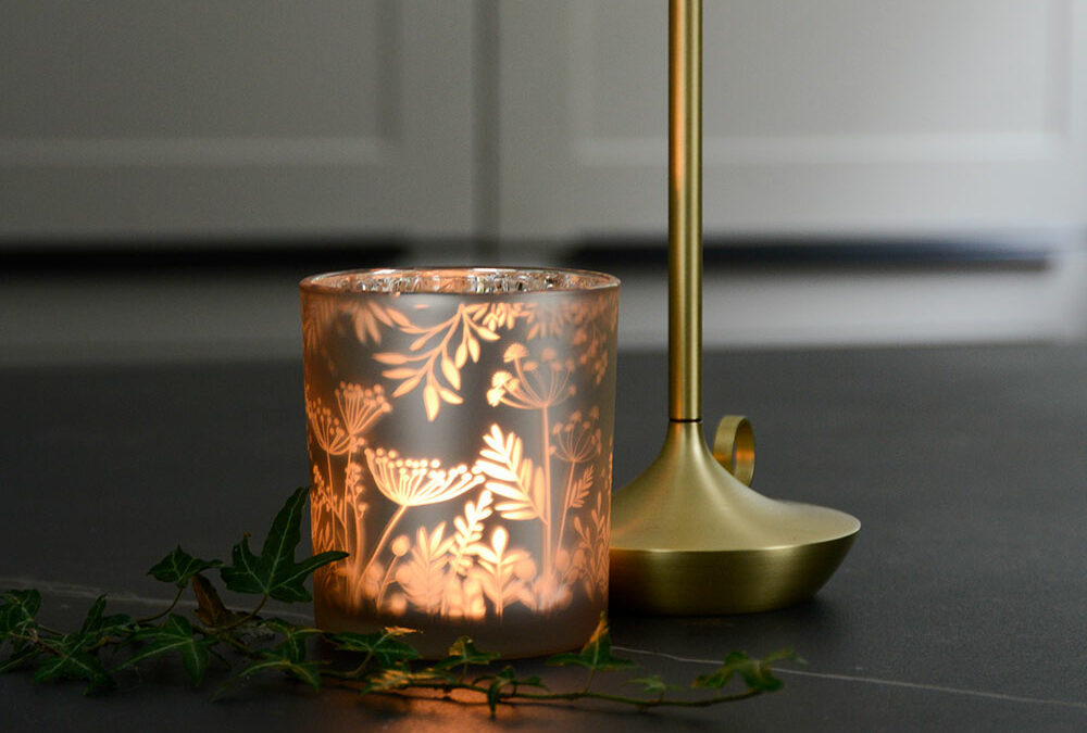 glass t light holder and wick lamp portrait
