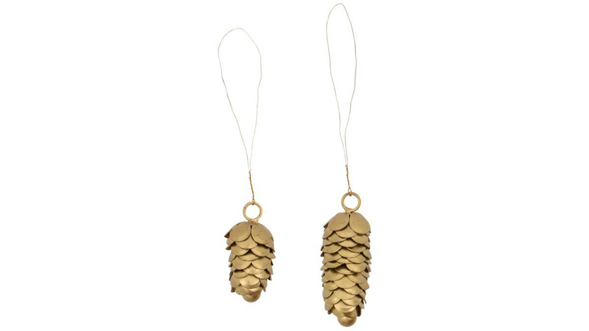 gold metal pine cones xmas tree decorations