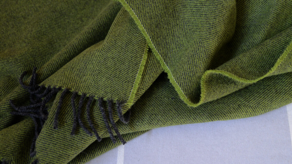 green and charcoal merino throw