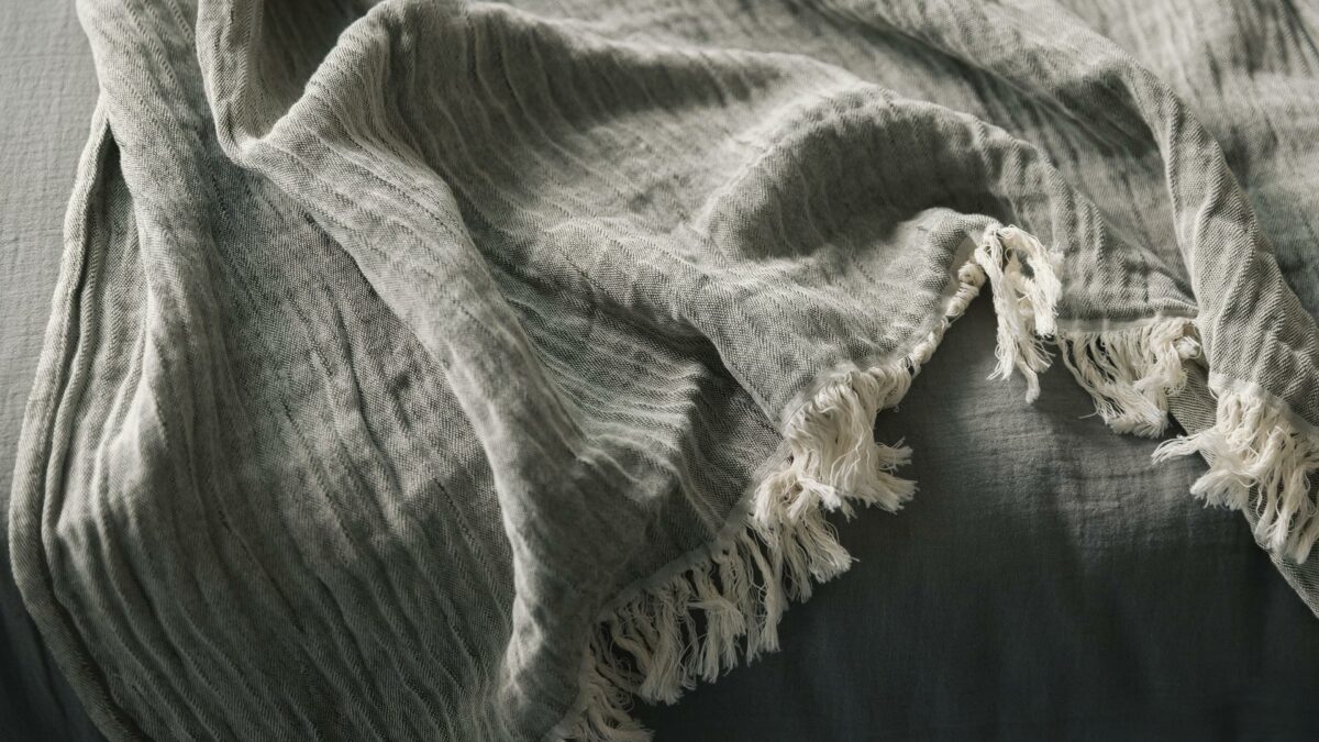 green grey cotton and linen blend throw