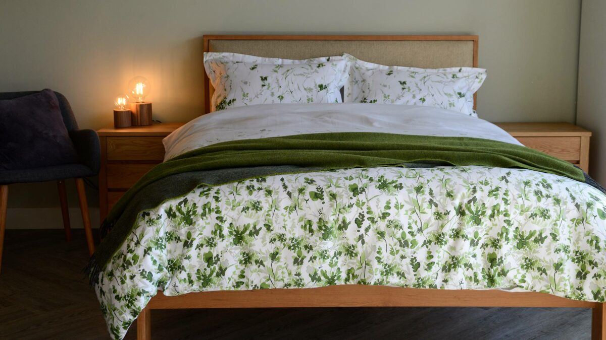 green leaf print bedding