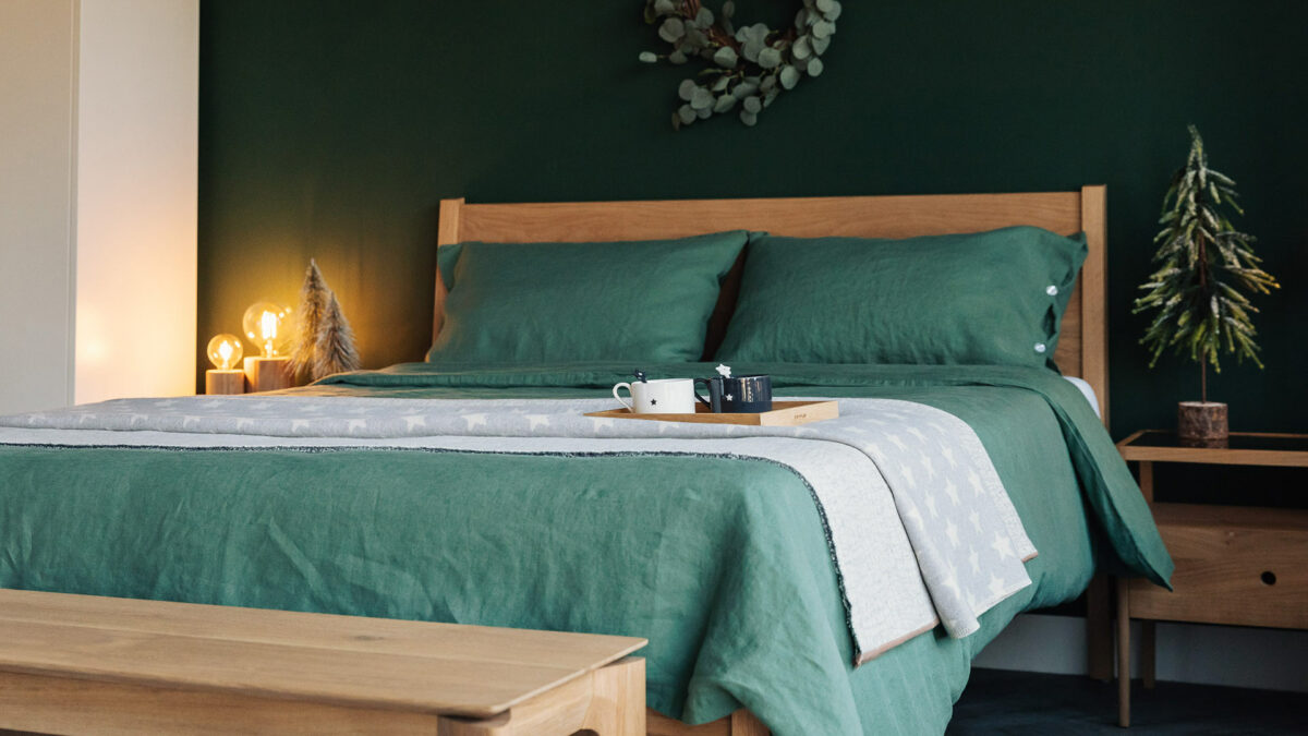 green pure linen bedding