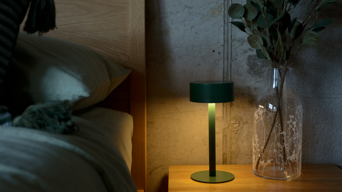 green metal rechargeable wireless lamp