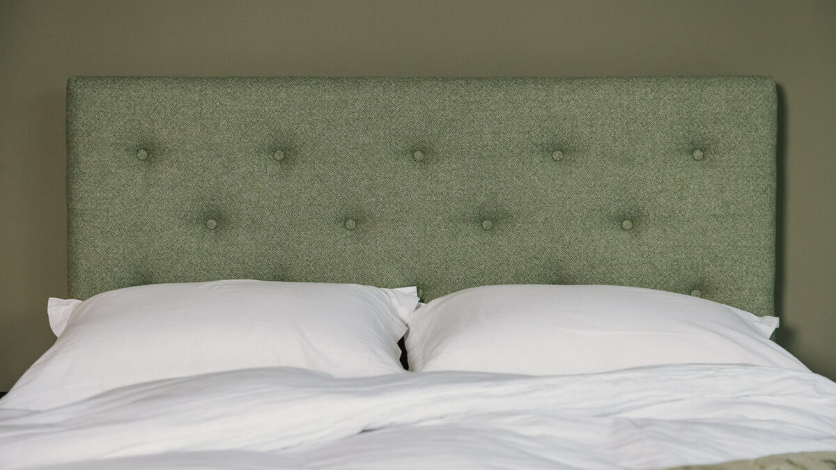 green parquet upholstered shye headboard