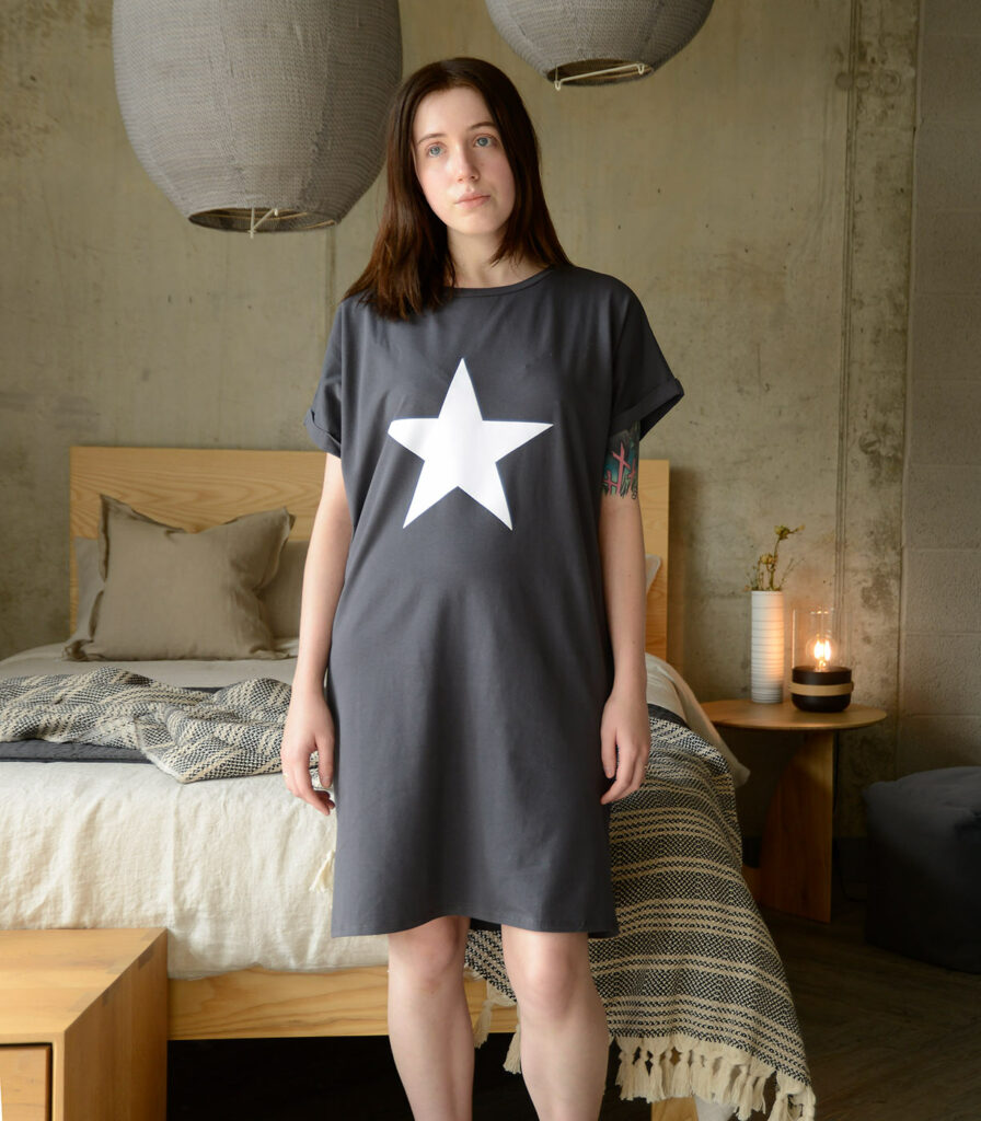 grey T shirt dress in organic cotton 1400