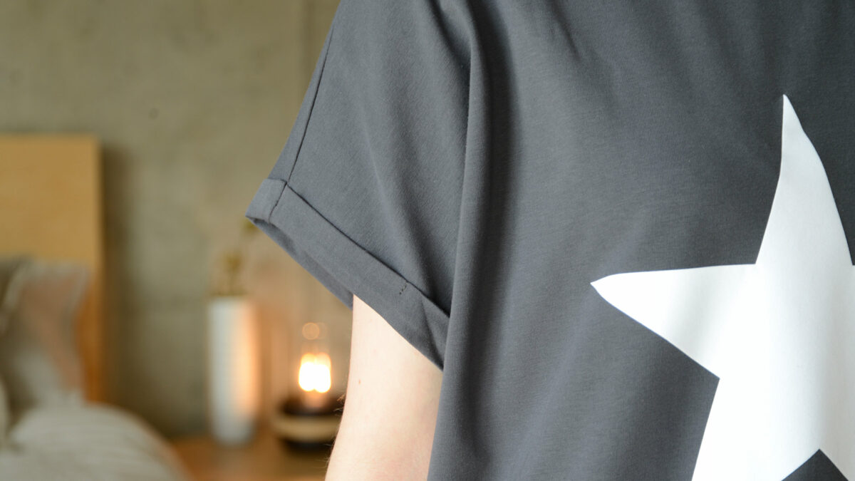 grey T shirt dress sleeve detail