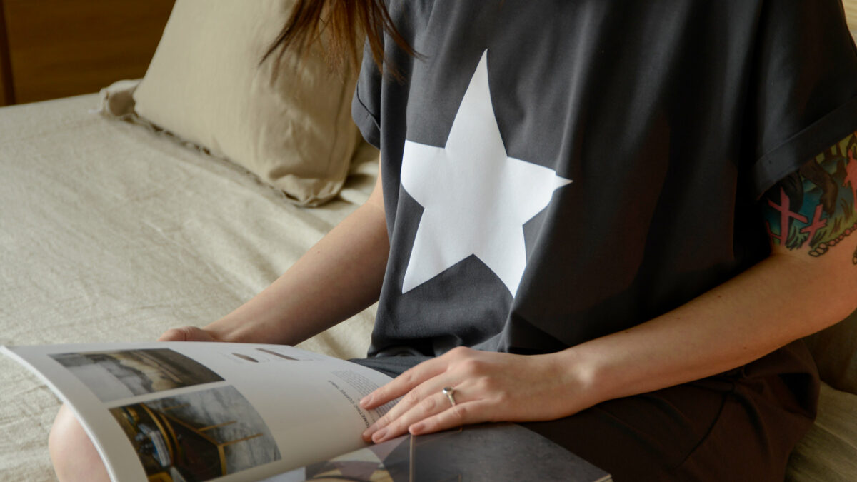 grey T shirt dress star detail