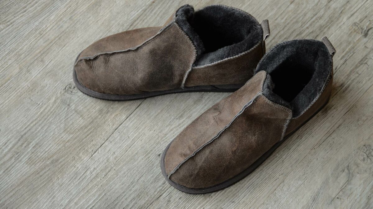grey and brown sheepskin slippers Annie