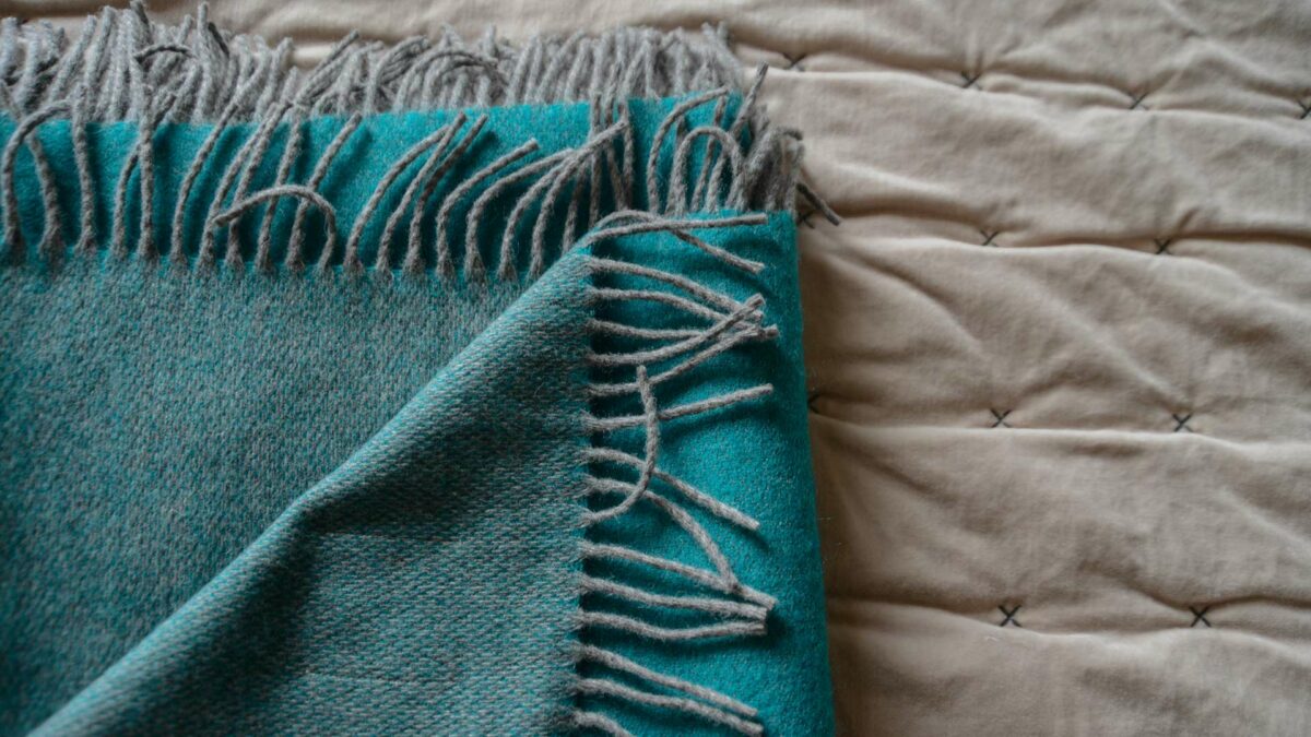 grey and cyan blue reversible blanket