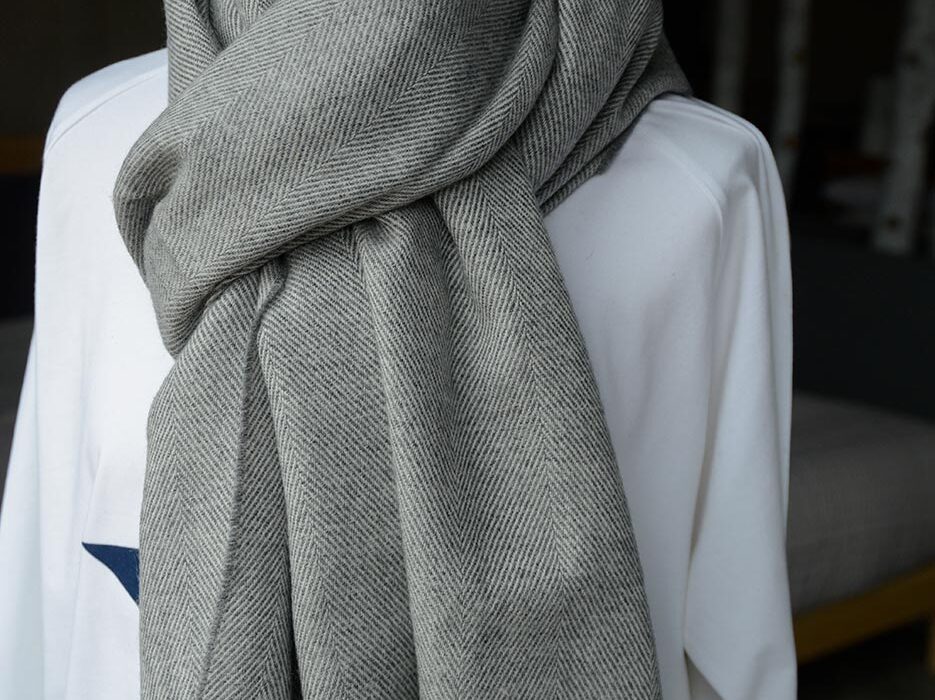 grey and ivory herringbone wrap