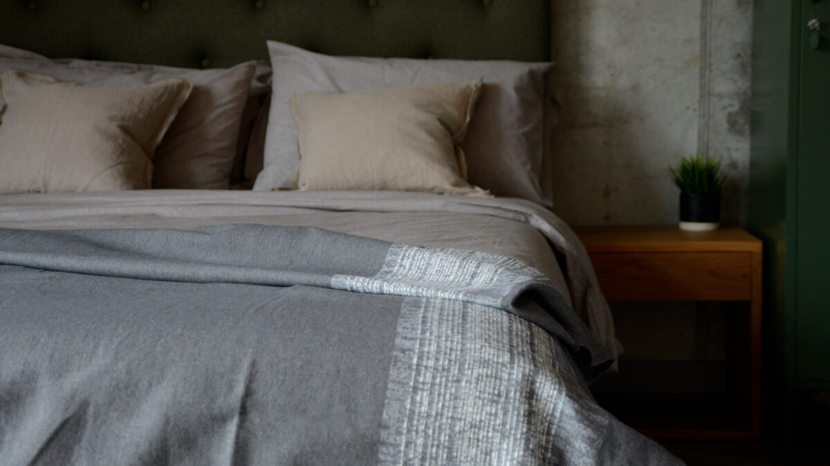 grey and ivory throw textured striped edge