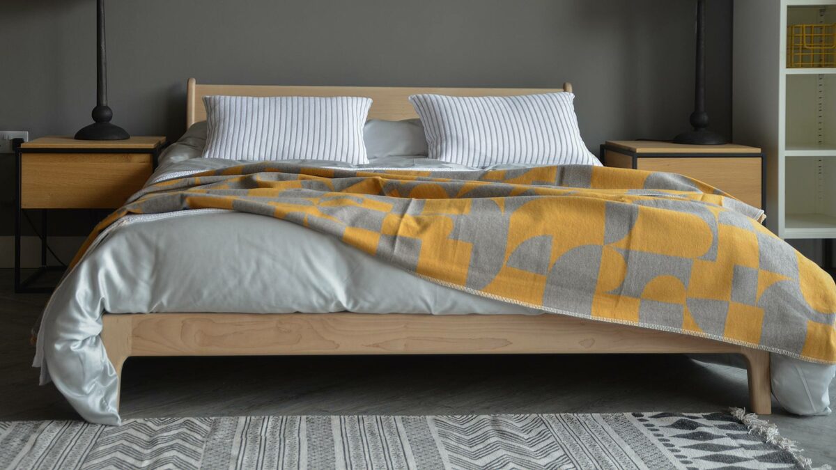 grey and mustard soft throw