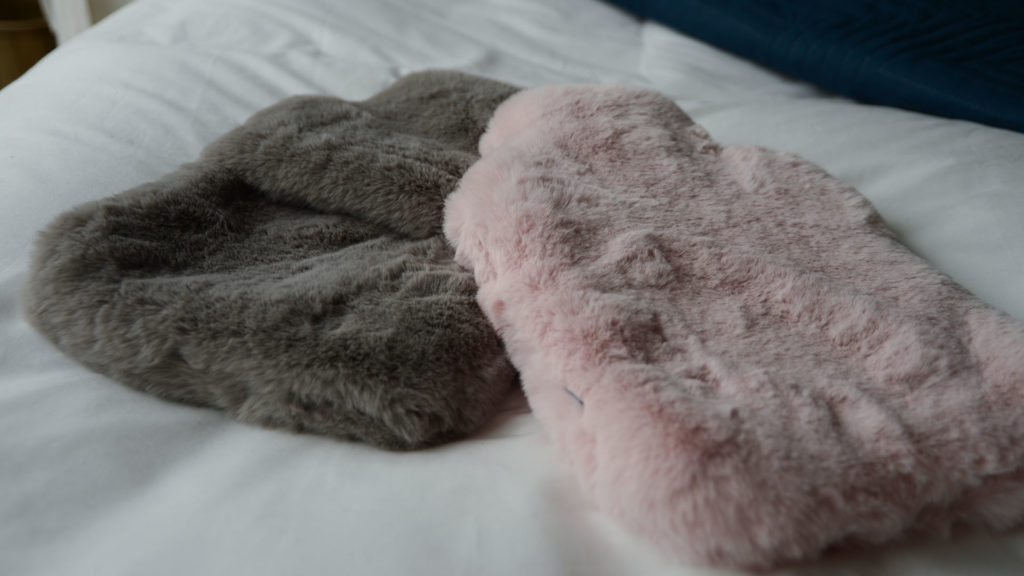 luxury softest faux-fur hotwater bottles in grey and pink