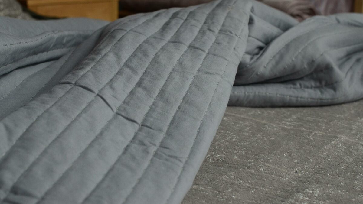 grey and white reversible stitched bedspread4