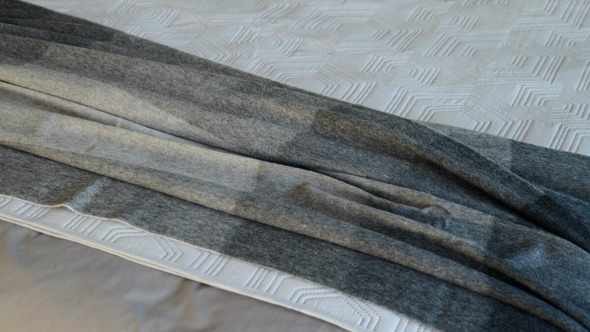 grey block pattern blanket